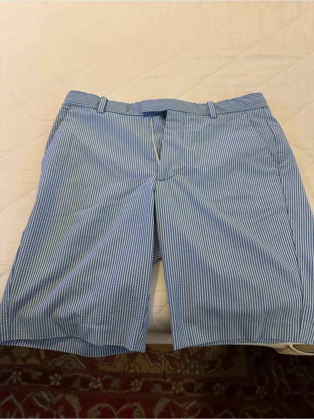 G/FORE Blue & White Seersucker Flat Front Shorts
